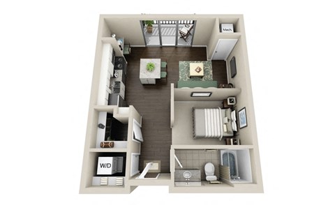 Floor plan for studio, 1 bath, 590 sqft